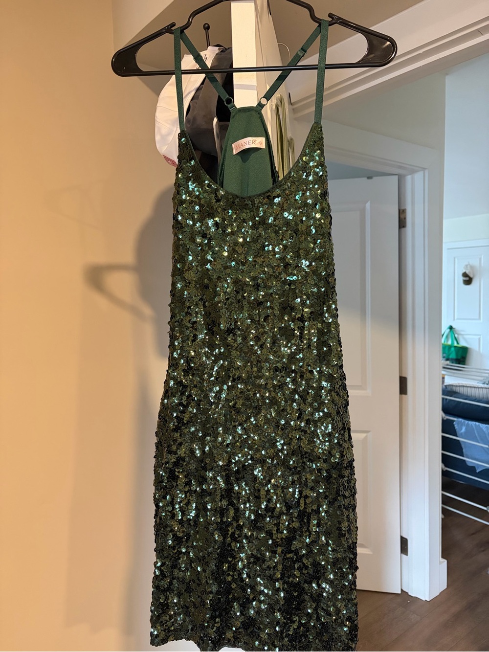 Green Sequin Mini Slip Dress with Thin Straps